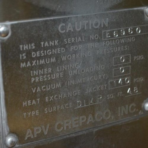 6,000 Gallon APV Crepaco S/S Vertical Ammonia Jacketed Agitated Silo with S/S Alcove