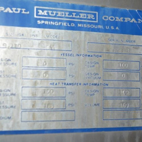 9,110 Gallon Mueller S/S Vertical Ammonia Jacketed Agitated Silo
