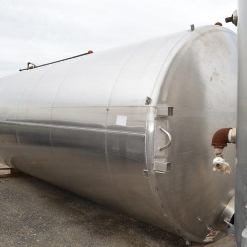 6,000 Gallon Feldmeier Vertical Dished Heads S/S Jacketed Sweep Agitated Tank