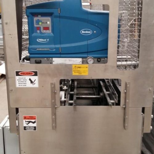 Adco Model 15DBC105WD Horizontal Hot Melt Cartoner with Nordson Hot Glue System