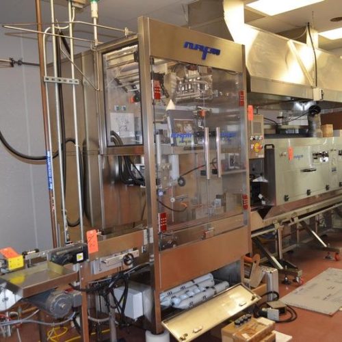 NAFM Model LX350SSCE S/S Full Body 500 CPM Sleeve Labeler w/ Steam Shrink Tunnel