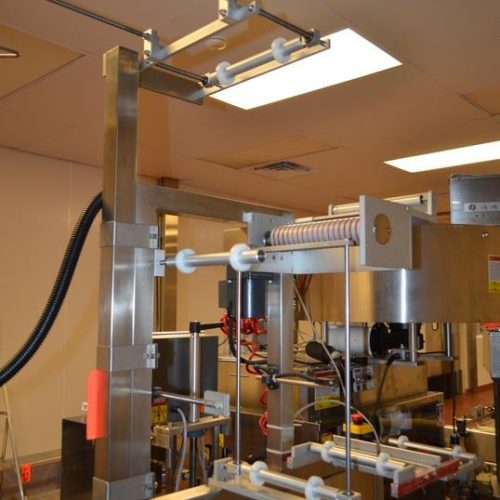 NAFM Model LX350SSCE S/S Full Body 500 CPM Sleeve Labeler w/ Steam Shrink Tunnel