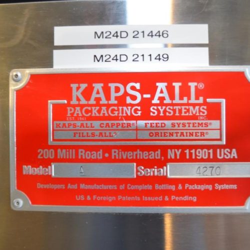 Kaps All Model A (6) Quill 200 BPM Inline Capper with Cap Elevator