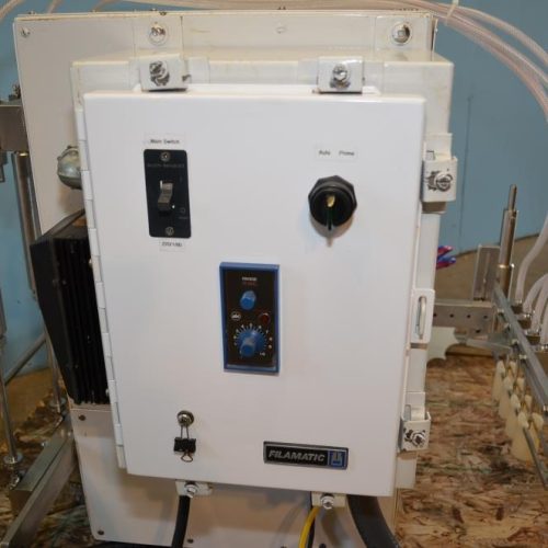 Filamatic Model DAB100 (4) Head Bench Top Inline Piston Filler with 12 Pumps
