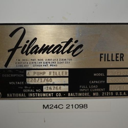 Filamatic Model DAB100 (4) Head Bench Top Inline Piston Filler with 12 Pumps