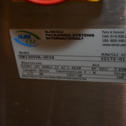 NJM CLI Model UNI300VAS034 S/S 140 CPM Pressure Sensitive Wraparound Labeler