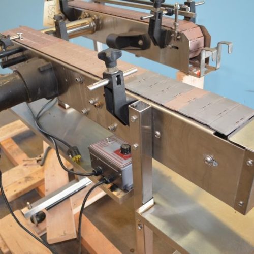 Tandem 4 1/2 in W Delrin Tabletop Chain Infeed and Discharge Conveyors