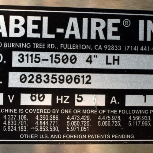 Label Aire Model 31151500 Tamper Evident Front and Back Pressure Sensitive Labeler