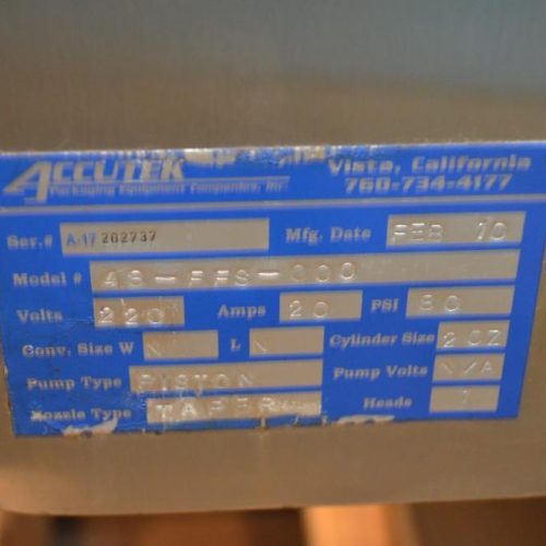 Accutek Model 48FFS000 4 Sided Single Use Packet 100 PPM S/S VFFS Machine