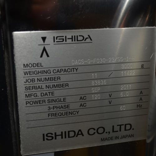 Ishida Model DACSGF03023SSIH, 3,000 Gram, 340 PPM, S/S Checkweigher