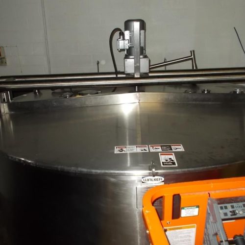2,000 Gallon Walker S/S Vertical Single Wall Agitated Storage Tank