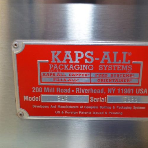 Kaps All Model BA6 200 BPM Over Capper with Sorter and Elevator
