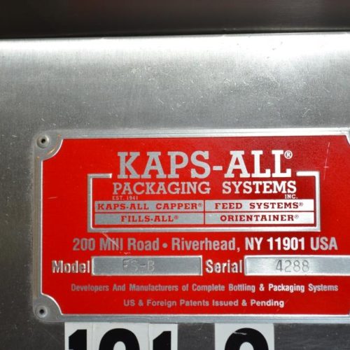 Kaps All Model BA6 200 BPM Over Capper with Sorter and Elevator
