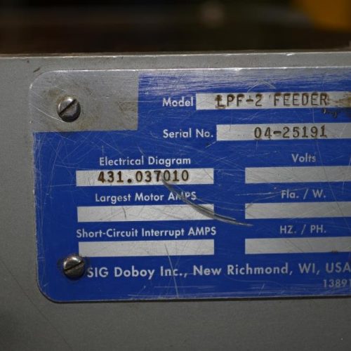 Doboy Model LFP2 Two Lane Low Pressure Feeder