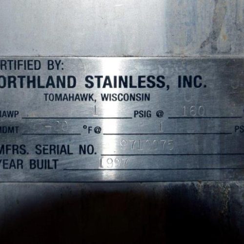 8,000 Gallon Northland Vertical S/S Single Wall Tank