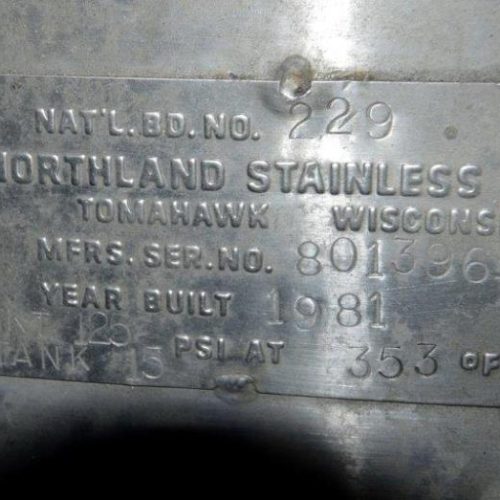 6,500 Gallon Northland Vertical 316 S/S Jacketed Tank