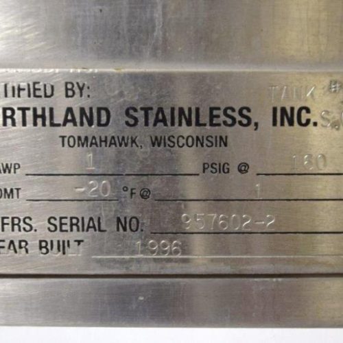 8,000 Gallon Northland Vertical 316L S/S Single Wall Tank