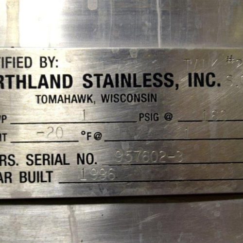 8,000 Gallon Northland Vertical 316L S/S Single Wall Tank