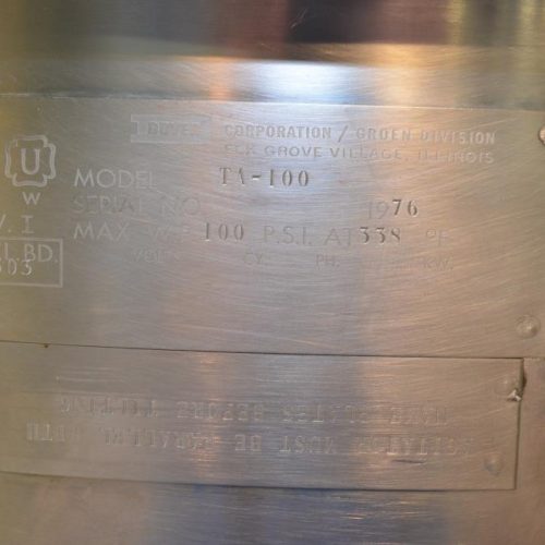 100 Gallon Groen Model TA100 S/S Jacketed Twin Agitated Kettle