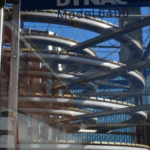 Hartness Model Dynac 6400CS (7) Tier 4in W Single File Spiral Accumulation Conveyor