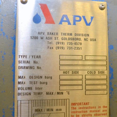APV Model SR6GL S/S Plate and Frame Heat Exchanger