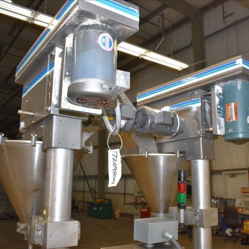Mateer Burt Model 4020 Dual Head S/S Powder Auger Filler w 4.5in Wide Conveyor