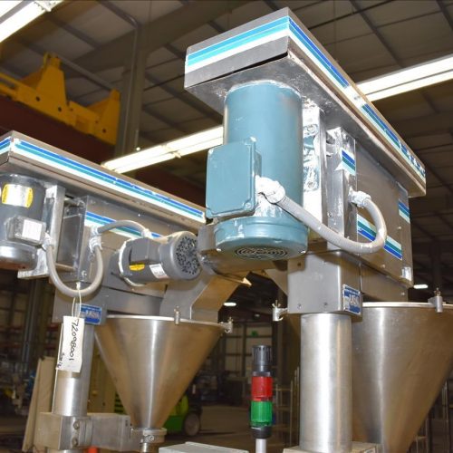 Mateer Burt Model 4020 Dual Head S/S Powder Auger Filler w 4.5in Wide Conveyor
