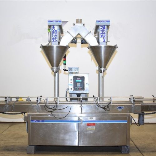 Mateer Burt Model 4020 Dual Head S/S Powder Auger Filler w 4.5in Wide Conveyor