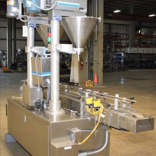 Mateer Burt Model 4020 Dual Head S/S Powder Auger Filler w 4.5in Wide Conveyor