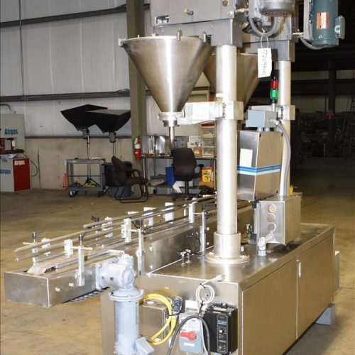 Mateer Burt Model 4020 Dual Head S/S Powder Auger Filler w 4.5in Wide Conveyor