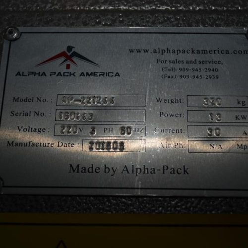 Alpha Pack America Model AP221244 44 in L x 22 in W x 12 in H Heat Shrink Tunnel