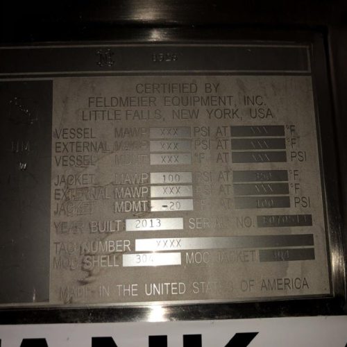 2,500 Gallon Feldmeier S/S Jacketed Sweep Scrape Agitated Tank