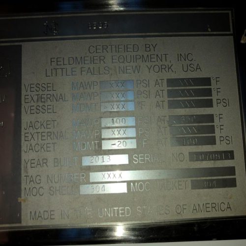 2,500 Gallon Feldmeier S/S Jacketed Sweep Scrape Agitated Tank