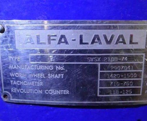 Alfa Laval Model SVSX210B74 Nozzle Disc Centrifuge