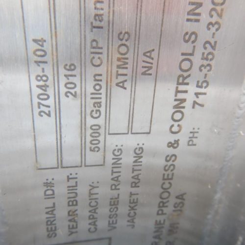 5,000 Gallon Membrane Process & Controls S/S Vertical Single Wall Tank