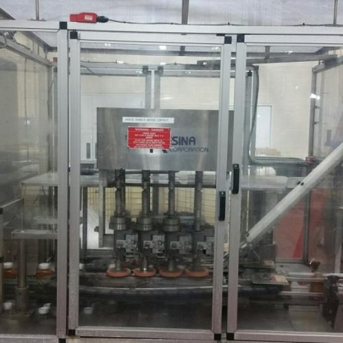 Resina Model NRU40 (8) Quill Inline Spindle Capper with Cap Orientor and Hopper