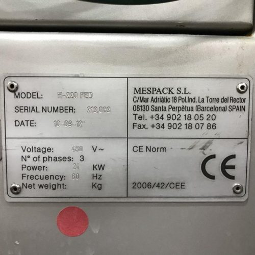 Mespack Model H220FED (3) Head HFFS Machine 100 PPM Pouch Filler