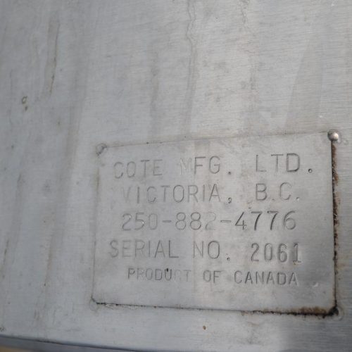 8.5 BBL Cote Manufacturing Vertical S/S Jacketed Brite Tank
