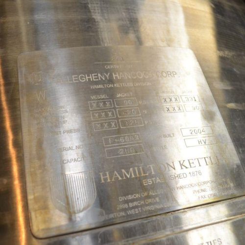 250 Gallon Hamilton Model HV S/S Vertical Jacketed Kettle