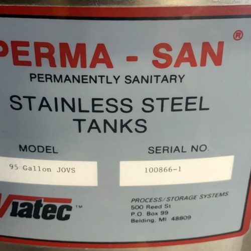 95 Gallon Perma-San Model JOVS S/S Jacketed Turbine Agitated Mix Tank