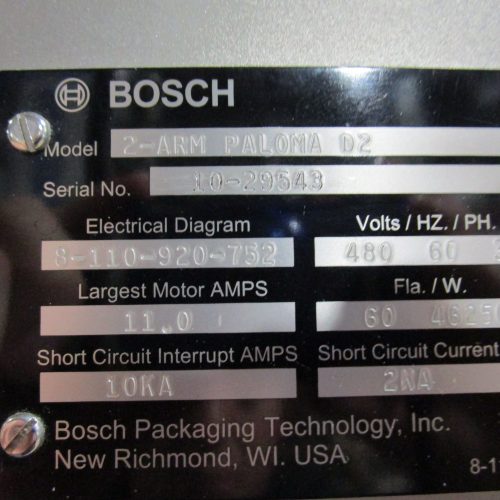 Bosch Model PalomaD2 Double Robotic Arm Pick and Place Packaging System
