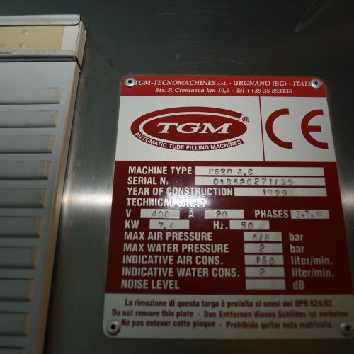 TGM Model B620AC 6,000 PPH Rotary Tube Filler and Fold and Roll/Hot Air Sealer