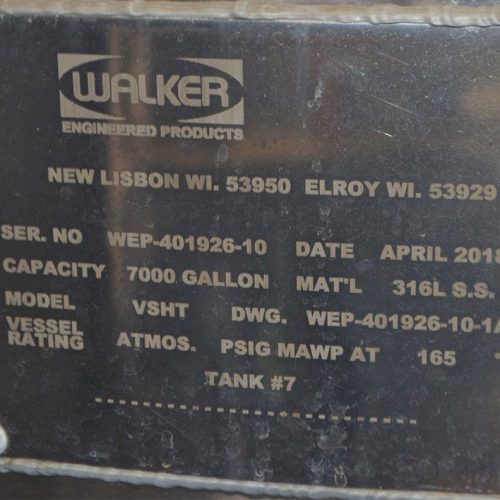7,000 Gallon Walker Model VSHT 316L S/S Vertical Insulated Tank