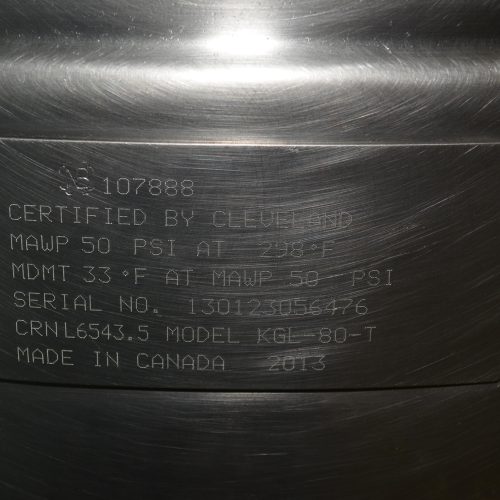 80 Gallon Cleveland Model KGL80T S/S Self Contained Tilting Steam Jacketed Kettle