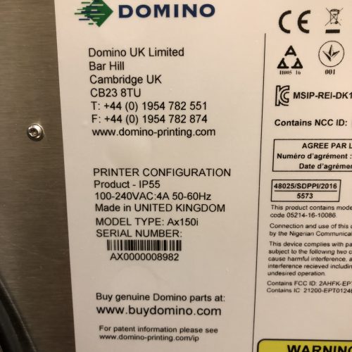 Domino Model AX150I S/S Inkjet Coder