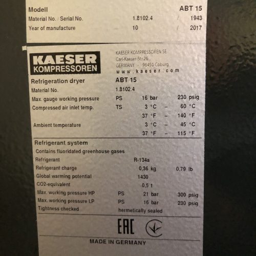 Kaeser Model AircenterSM7.5, 7.5 HP Rotary Screw Air Compressor and Air Dryer