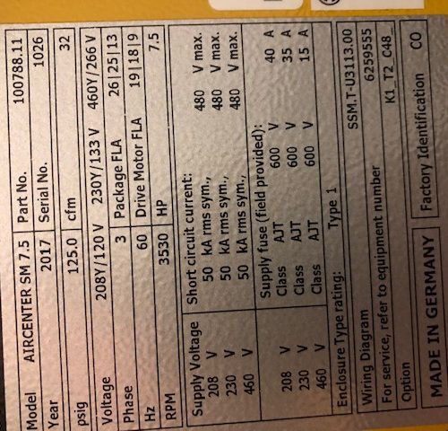 Kaeser Model AircenterSM7.5, 7.5 HP Rotary Screw Air Compressor and Air Dryer