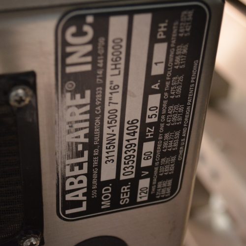 Label Aire Model 6000NFB3115NV Front Back and Neck Pressure Sensitive Labeler
