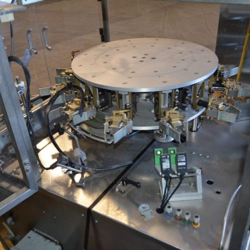 Omega Model 4DRP212 Overhead Bowl to Rotary Turret Bottle Unscrambler