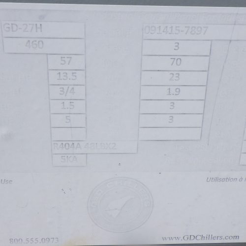 G & D Model GD27H Chiller